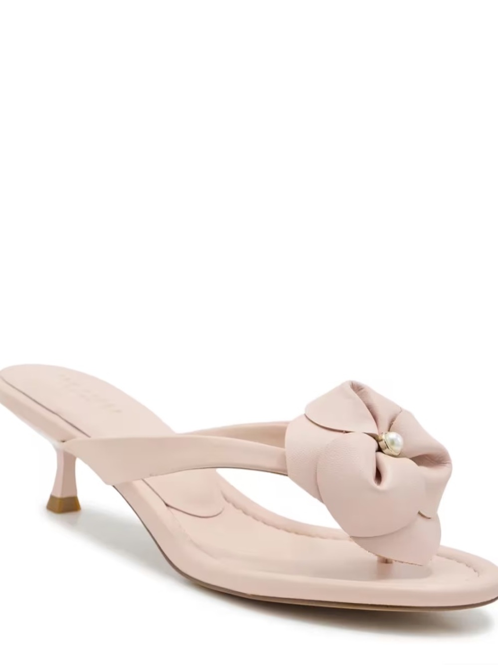 NWOT Ted Baker ‘Birdie’ Blush kitten heel pearl-Accent Leather Sandals size 7